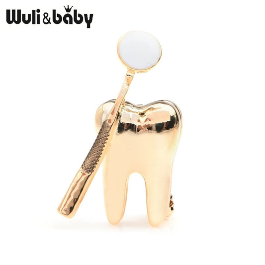 Wuli&baby Gold Silver Color Dental Mirror Brooches Women &Men