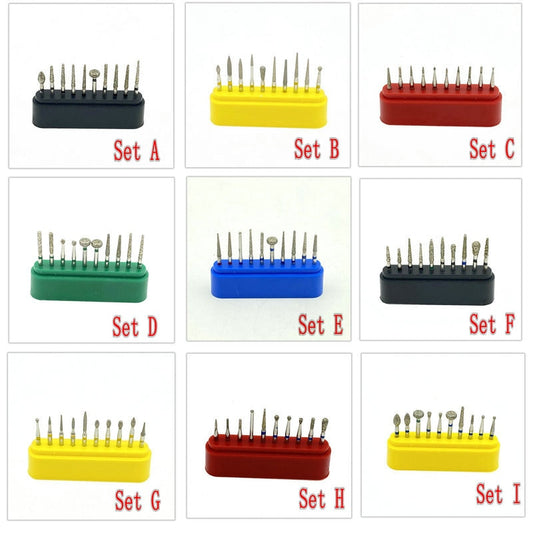 18 Type Choice 10pcs/set Dental Diamond Burs Drill for High Speed Polish Tool