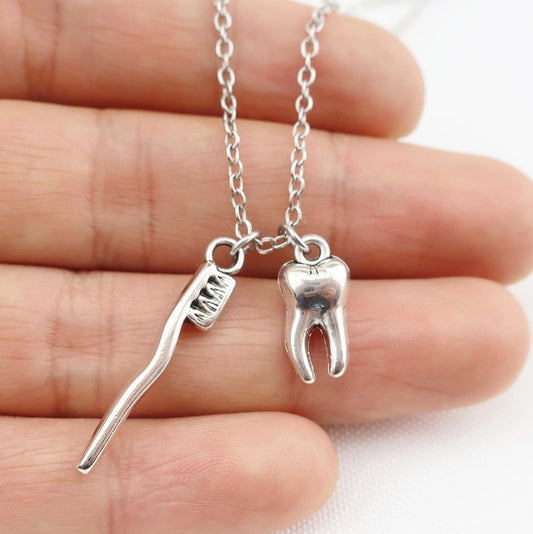 Alloy Dentist Tooth and Brush Pendant Necklaces