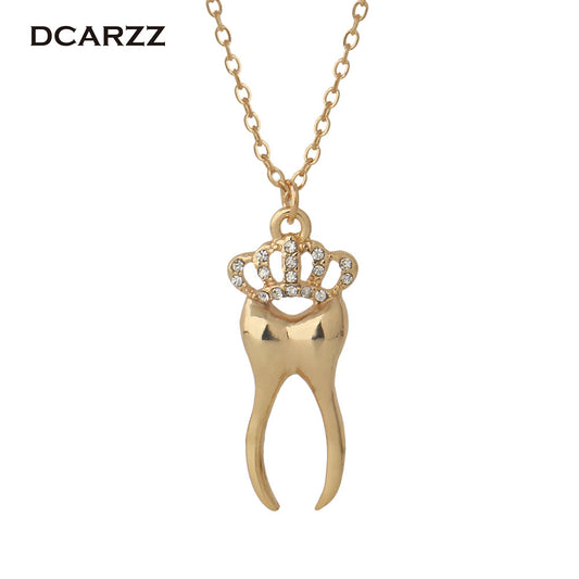 Human Tooth with Crystals Pendant Dentist Necklace
