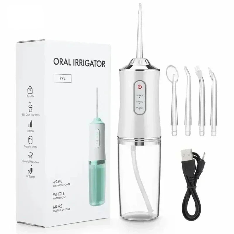 Dental Water Flosser USB Rechargeable4 Jet Tip 220ml 3 Modes Teeth Cleaner