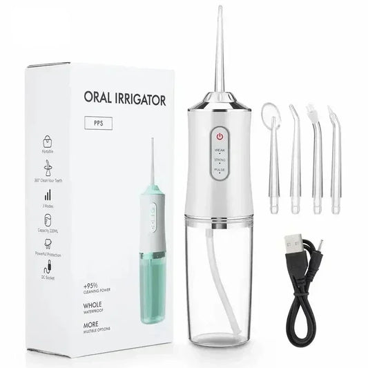 Dental Water Flosser USB Rechargeable4 Jet Tip 220ml 3 Modes Teeth Cleaner