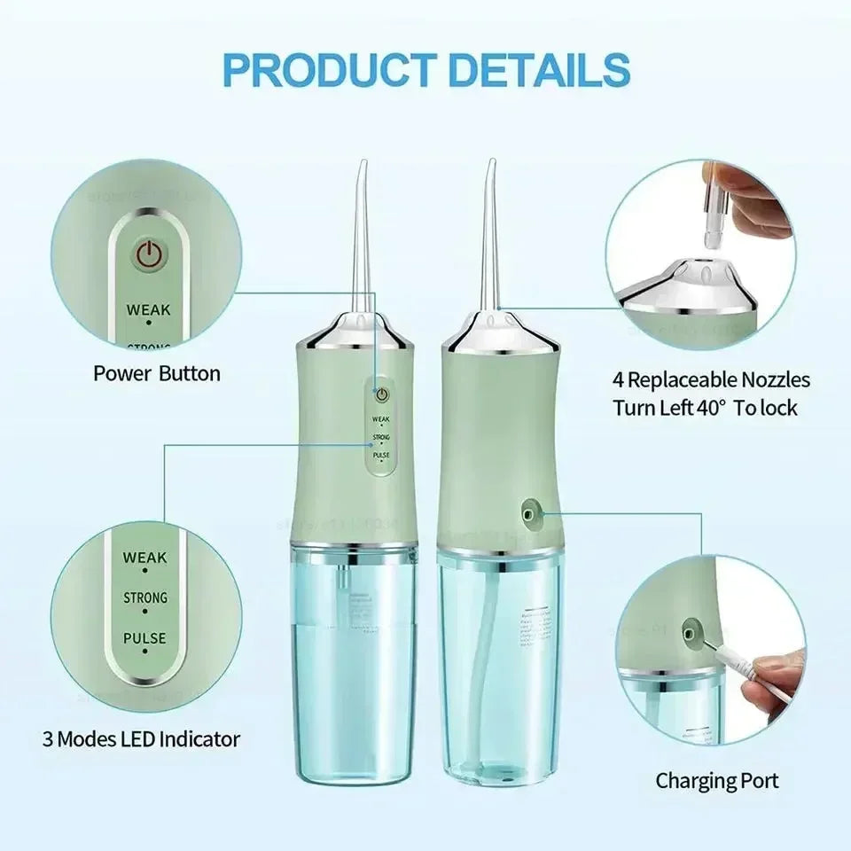 Dental Water Flosser USB Rechargeable4 Jet Tip 220ml 3 Modes Teeth Cleaner