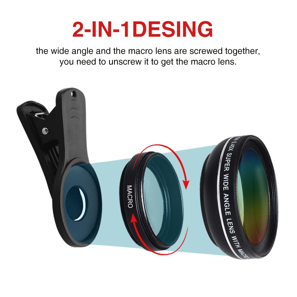 Phone Lens kit 0.45x Super Wide Angle & 12.5x Super Macro Lens HD
