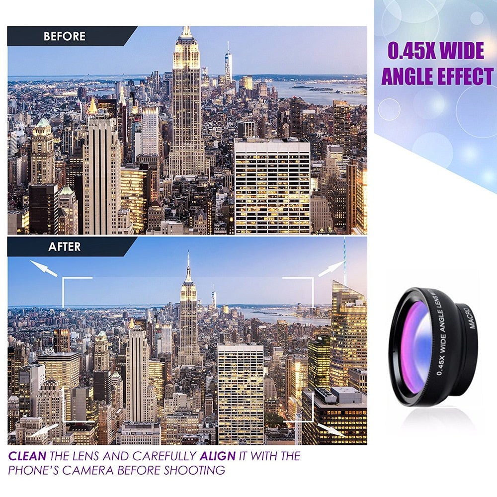 Phone Lens kit 0.45x Super Wide Angle & 12.5x Super Macro Lens HD