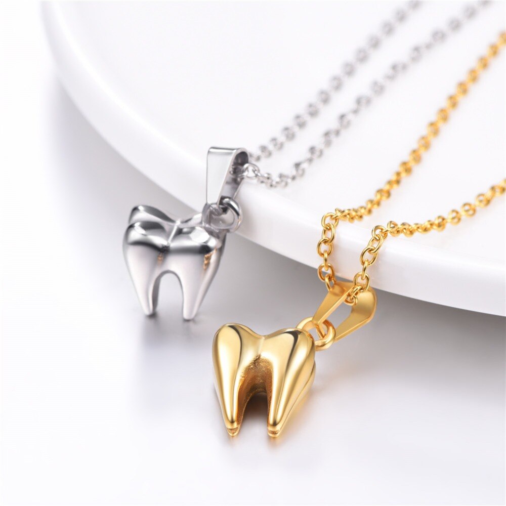 Dentist Necklaces Pendant Tiny Tooth Gold Color