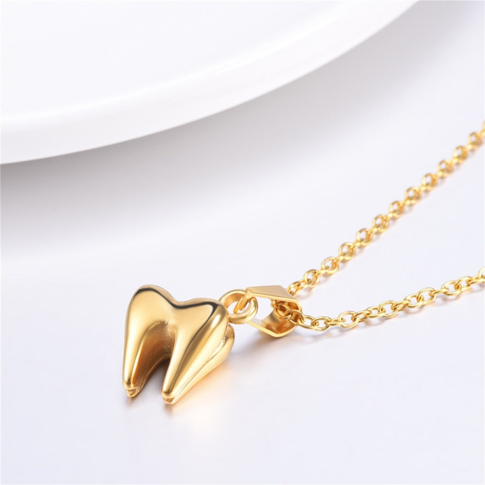 Dentist Necklaces Pendant Tiny Tooth Gold Color