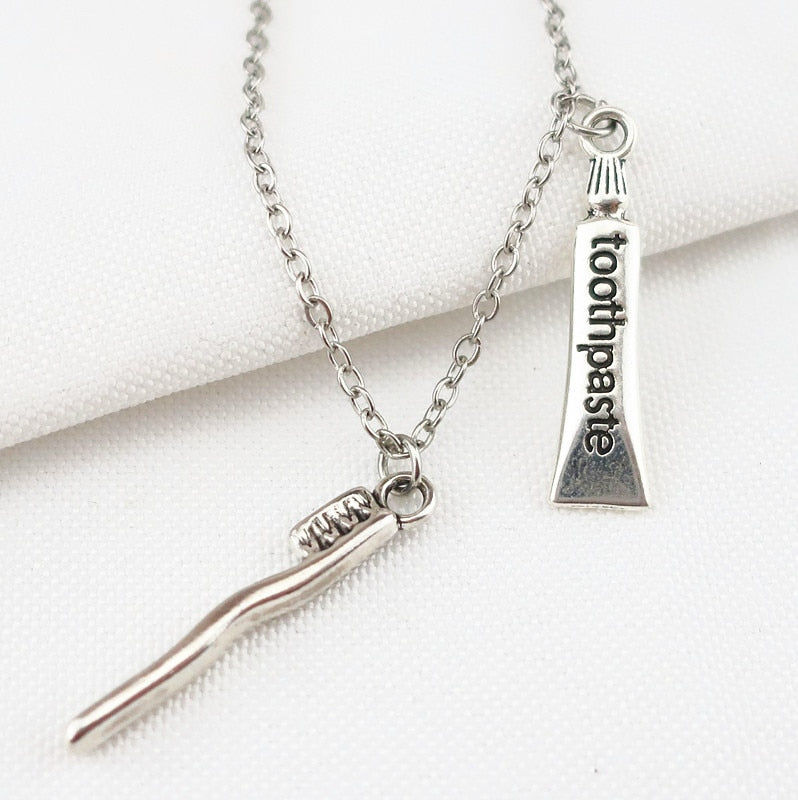 Alloy Dentist Tooth and Brush Pendant Necklaces