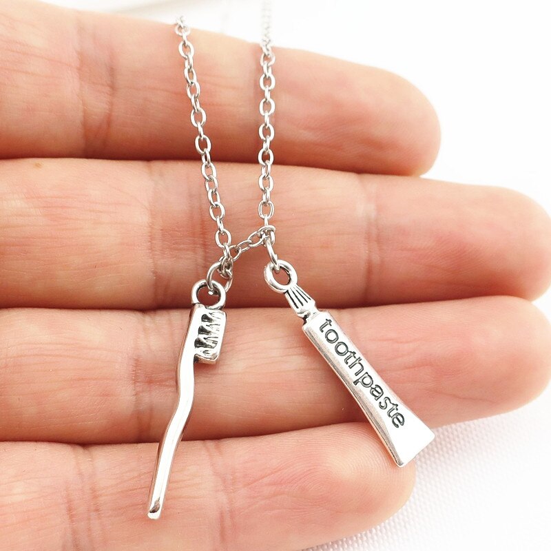 Alloy Dentist Tooth and Brush Pendant Necklaces