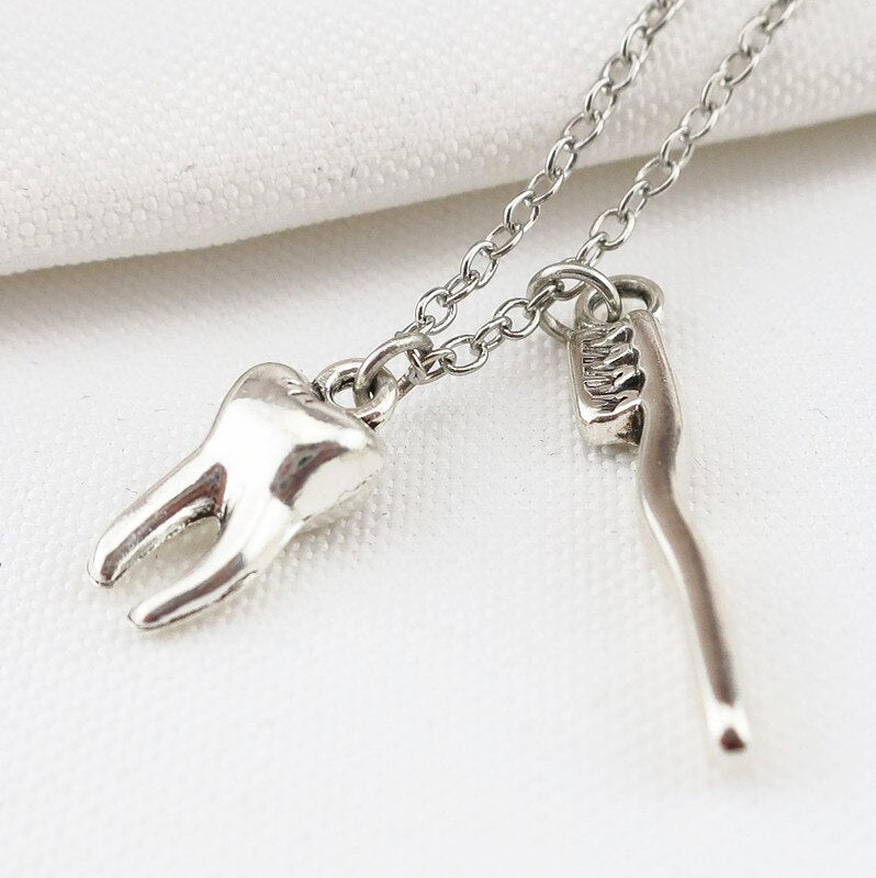 Alloy Dentist Tooth and Brush Pendant Necklaces