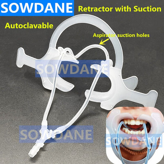 Dental Retractor Lip Cheek Retractor and Mouth Opener with Suction Pipe - Autoclavable